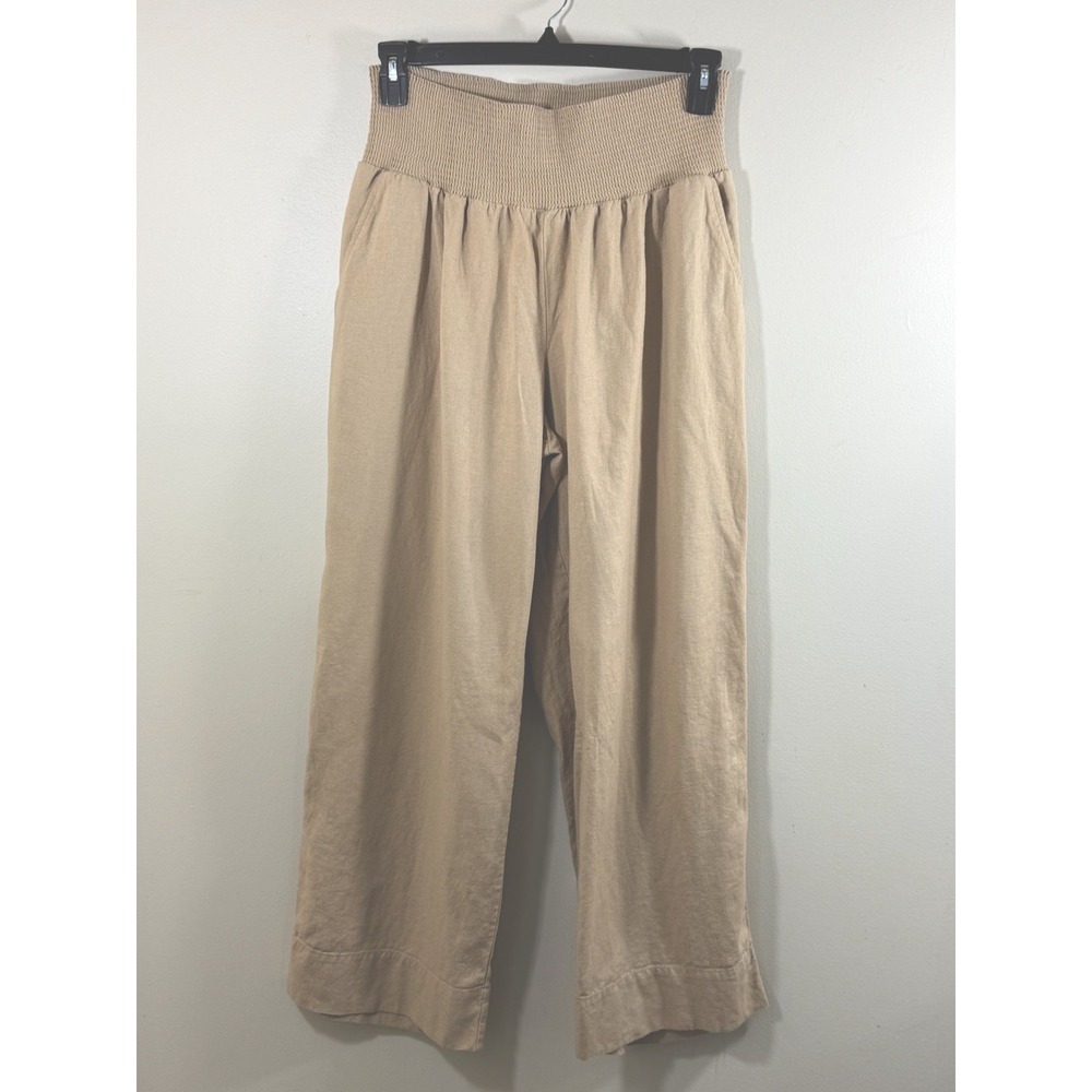 Ingrid + Isabel Wide Leg Pants Women's Large Beige Linen Blend Coastal Boho